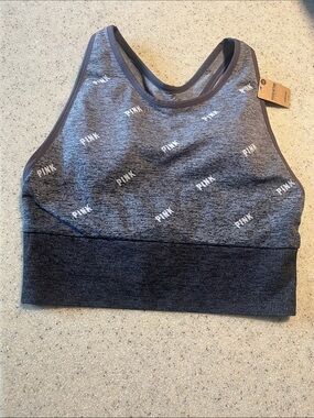 PINK Victoria's Secret Heather Gray Logo Sports Bra